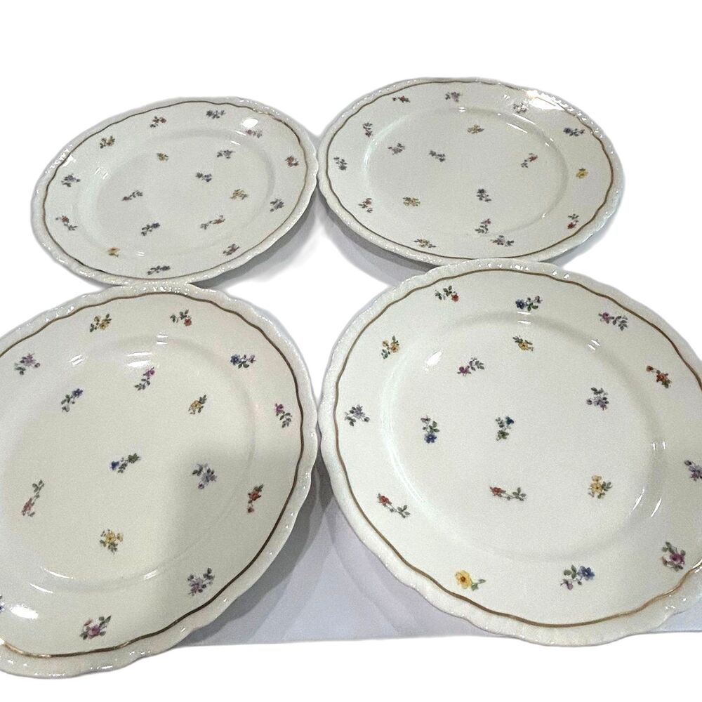 Vintage Warwick China Dinner Plates Floral Pattern USA Color Cream Gold Band